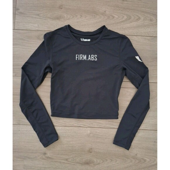 Firm Abs Tops - FIRM ABS Womens Cropped Long Sleeve Small Active Top Perfect Goddess Black